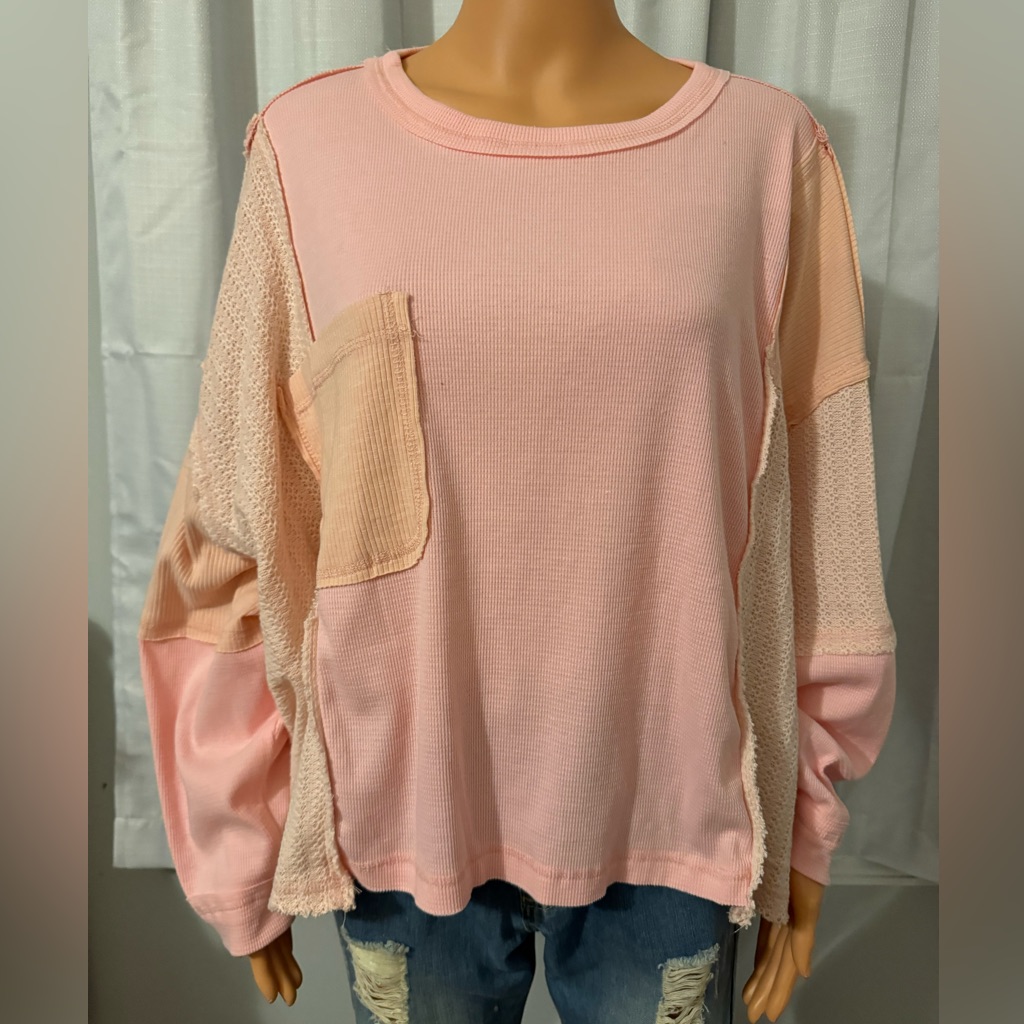 Cool Pol Size S Oversized Pink Colorblock Long Sleeve Shirt Dolman Sleeve New